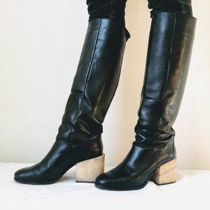 Rachel Comey Black Leather Boots Wood Heel 6.5